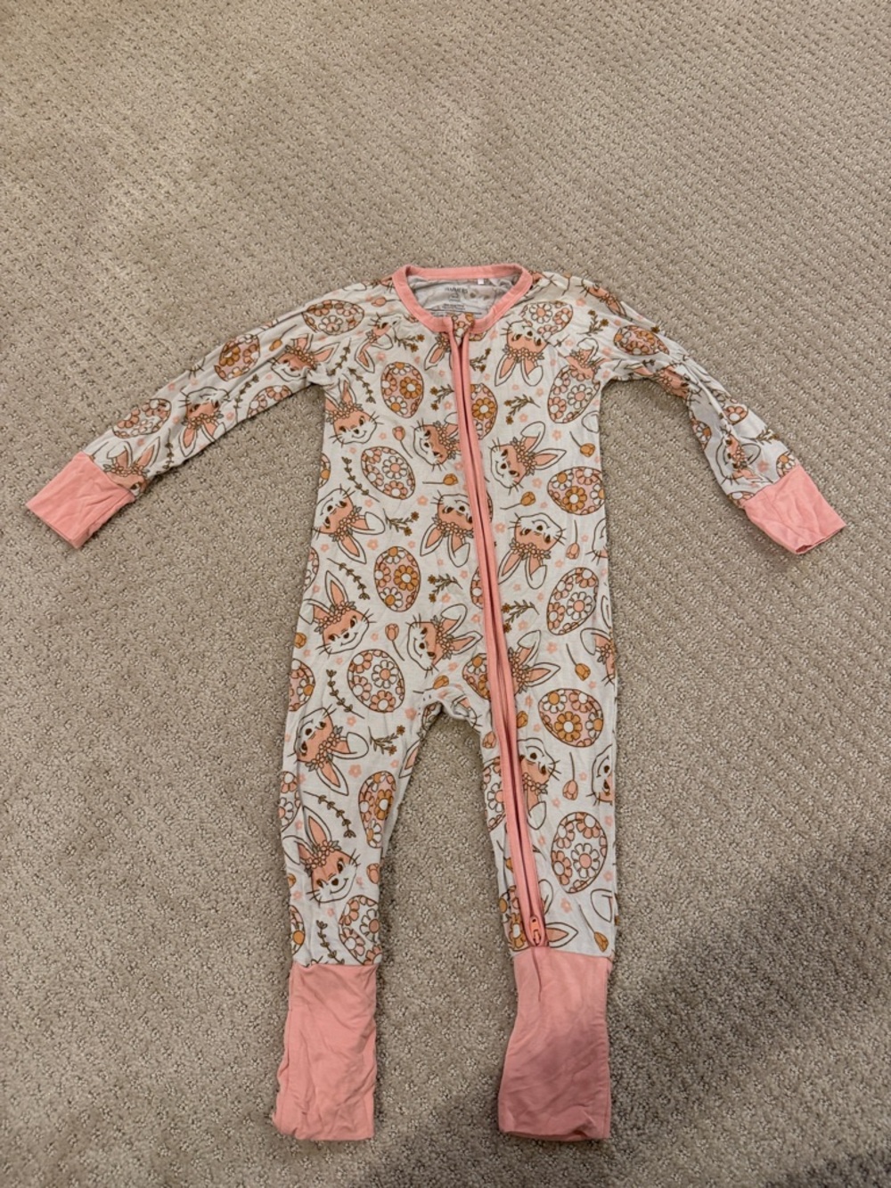 Girls' Pink Bunny-Print Footed One-Piece Pajama